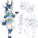  2019 almyriganhero anthro antlers biped bottomwear clothing deer drinn duo english_text female frebb frebbventure frown hooves horn male mammal official_art pants smile standing text 