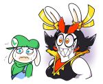  anthro black_hair black_pupils blue_eyes bodily_fluids breasts clothing crossover drooling duo female hair hat headgear headwear hi_res kanya_(mario_plus_rabbids) lagomorph leporid male mammal mario_bros mario_plus_rabbids_kingdom_battle markings mole_(marking) nintendo orange_eyes overalls pupils rabbid rabbid_luigi rabbit raving_rabbids rayman_(series) redphlannel saliva scared sharp_teeth shirt smile teeth topwear ubisoft white_body 