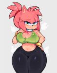  absurd_res amy_rose anthro big_breasts black_bottomwear black_clothing black_pants bodily_fluids bottomwear bra bracelet breasts cleavage clothed clothing eulipotyphlan eyelashes female fully_clothed green_eyes hair half-closed_eyes hedgehog hi_res ichig8miruku_(artist) jewelry mammal midriff narrowed_eyes necklace pants pink_hair sega solo sonic_the_hedgehog_(series) sports_bra sweat thick_thighs tied_hair tight_bottomwear tight_clothing tight_pants underwear wide_hips yoga_pants 