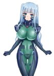  1girl absurdres bodysuit breasts commentary_request commission covered_navel cowboy_shot headgear highres impossible_bodysuit impossible_clothes kikore_suke large_breasts muvluv original sidelocks skeb_commission solo two-tone_bodysuit two_side_up 