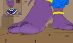  2023 5_toes anthro armlet beerus blood blurred_background bodily_fluids claws coin colored crush cutaway death deity dialogue digital_drawing_(artwork) digital_media_(artwork) domestic_cat dragon_ball dragon_ball_super english_text extreme_size_difference feet felid feline felis foot_crush foot_fetish foot_focus fur hi_res humanoid_feet inside larger_anthro larger_male macro male mammal micro neckwear orange_eyes plantigrade purple_body purple_claws purple_fur purple_nose size_difference smaller_anthro smellslikejavier smile smirk sound_effects stick_figure text toes 