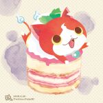  blue_fire cat dessert fangs fire flame-tipped_tail food jibanyan multiple_tails no_humans notched_ear open_mouth oversized_food oversized_object solo tail twitter_username two_tails whipped_cream x3xlll yellow_eyes youkai_watch 