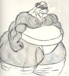  2006 anthro asian_clothing bear belly biceps big_belly big_butt butt clothing east_asian_clothing fist giant_panda huge_butt japanese_clothing kazecat larger_male makuyama_(kazecat) male mammal mawashi moobs mostly_nude obese obese_anthro obese_male overweight overweight_anthro overweight_male size_difference sketch solo standing thick_thighs 