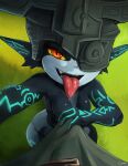  absurd_res armor breasts bulge clothed clothing cranihum duo erection erection_under_clothing female first_person_view headgear helmet hi_res humanoid humanoid_pointy_ears imp link looking_at_viewer male male/female male_pov midna nintendo not_furry open_mouth open_smile smile the_legend_of_zelda tongue tongue_out twili twilight_princess 