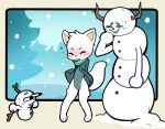  absurd_res ambiguous_gender anthro arctic_fox black_outline blush bodily_fluids canid canine clothing embarrassed eyes_closed female fox foxee_(wildfrost) fur hi_res itsunknownanon jacket leotard mammal outline scarf sweat sweatdrop topwear white_body white_fur wildfrost 