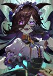 1girl absurdres blurry blurry_background buttons collared_shirt fangs glowing glowing_eyes hair_between_eyes halloween_costume highres horse_girl looking_at_viewer maid_headdress open_mouth otokoe rice_shower_(umamusume) shirt solo umamusume upper_body 
