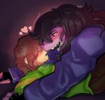  2023 absurd_res anthro blush brown_eyes brown_hair clothed clothing deltarune dominant dominant_female duo female female_on_top green_clothing green_shirt green_topwear hair hair_over_eyes hi_res human interspecies jacket kris_(deltarune) long_hair male male/female mammal on_top open_mouth passionate purple_body purple_clothing purple_jacket purple_topwear reptile scalie sharp_teeth shirt simple_background submissive submissive_male susie_(deltarune) tall_girl teeth thedarkzircon tomboy topwear undertale_(series) 