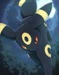  ambiguous_gender black_body black_eyes detailed_background eeveelution feral generation_2_pokemon hi_res looking_at_viewer moon nintendo pokemon pokemon_(species) quadruped red_sclera rumine solo umbreon yellow_body 