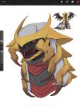  animal_focus black_sclera claws colored_sclera colored_skin giratina horror_(theme) no_humans pokemon pokemon_(creature) red_eyes sharp_teeth sid_(skxviii) simple_background spikes teeth white_background white_skin wings 