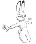  absurd_res anthro black_tipped_ears disney ears_up female frown hi_res judy_hopps lagomorph leporid mammal nude rabbit simple_background sketch smile solo spoof_(artist) spread_arms white_background zootopia 