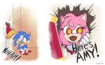  2023 absurd_res amy_rose anthro clothing duo english_text eulipotyphlan female footwear gloves handwear hedgehog hi_res male mammal omegasunburst open_mouth parody piko_piko_hammer sega sharp_teeth sonic_the_hedgehog sonic_the_hedgehog_(series) sound_effects stephen_king_(copyright) teeth text the_shining 