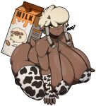  absurd_res all_fours animal_print anthro big_breasts bovid breasts brown_body caprine cleavage clothed clothing cow_print curvy_figure dialogue dolly_(zomboyde) ear_piercing female hair hi_res huge_breasts legwear looking_at_viewer mammal milk panties piercing scut_tail sheep short_tail simple_background sleeves solo tail thick_thighs thigh_highs underwear voluptuous white_hair wide_hips yellow_eyes zomboyde 