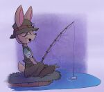  anthro clothed clothing eyes_closed female fishing fishing_rod fur hat headgear headwear lagomorph leporid mammal open_mouth rabbit scrambledeve simple_background skye_(tbg) solo the_bunny_graveyard yellow_body yellow_fur 