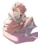 1boy absurdres armor cape closed_mouth diamant_(fire_emblem) fire_emblem fire_emblem_engage high_collar highres illust_mi looking_to_the_side red_cape red_eyes red_hair short_hair shoulder_armor solo white_background 