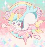  :d brown_eyes cloud commentary_request doughnut food heart lightning_bolt_symbol looking_at_viewer no_humans open_mouth outline pachirisu pastel_colors pokemon pokemon_(creature) rainbow smile solo sparkle star_(symbol) toito_(pkmn_108) white_wings wings 