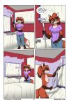  anthro areola barbell_piercing blue_bottomwear blue_clothing blue_pants bottomwear breasts brown_body brown_fur brown_hair canid canine casual_nudity cheek_tuft clothed clothing colored comic digital_media_(artwork) dipstick_ears dipstick_hair dipstick_tail eyewear facial_tuft female fox foxboy83 fur glasses gloves_(marking) green_eyes hair hi_res inside kitchen leg_markings mammal markings multicolored_ears nipple_piercing nipples nude paint paint_roller pants piercing pink_clothing pink_shirt pink_topwear red_(vixen_logic) red_body red_fox red_fur red_hair shaded shirt socks_(marking) solo standing tail tail_markings tied_hair tootaloo topwear tuft undressing vixen_logic white_body white_fur 