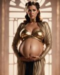  1girl 3d ai-generated big_belly breasts carrie_fisher fringe_ai highres huge_breasts inflation large_breasts non-web_source nude original photorealistic pregnant princess_leia_organa_solo realistic science_fiction spacecraft star_wars tattoo 