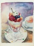  berry cup cutlery food fork fruit highres ice_cream no_humans ooy33151086 original plate realistic spoon still_life sundae teacup teaspoon 