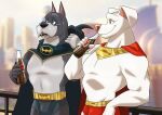  ace_the_bat-hound animal_humanoid anthro bulge canid canid_humanoid canine canine_humanoid canis city city_background dc_comics dog_humanoid domestic_dog humanoid krypto krypto_the_superdog male mammal mammal_humanoid muscular muscular_anthro muscular_male pink_nose soda_bottle superhero superpowers zurdomon 