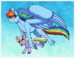  blonde_hair carrying_another cutie_mark dinky_hooves_(mlp) equid equine flying friendship_is_magic hair hasbro hooves horn inuhoshi-to-darkpen mammal multicolored_hair multicolored_tail my_little_pony pegasus purple_eyes rainbow_dash_(mlp) rainbow_hair rainbow_tail tail unicorn wings yellow_eyes 