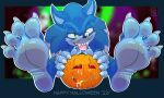  2022 3rdharleyjoe 4_toes 5_fingers anthro bodily_fluids claws countershade_feet countershading eulipotyphlan feet fingers foot_focus green_eyes halloween hedgehog holidays jack-o&#039;-lantern looking_at_viewer male mammal plantigrade saliva sega solo sonic_the_hedgehog sonic_the_hedgehog_(series) toe_claws toes were wereeulipotyphlan werehog 