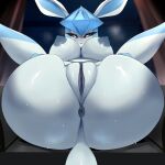  anthro anus big_breasts big_butt blue_body breasts butt eeveelution female generation_4_pokemon genitals glaceon hi_res legs_back looking_at_viewer nintendo nipples nude pokemon pokemon_(species) pussy sana!rpg solo 