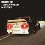  bmw bmw_m3 car copyright_name deutsche_tourenwagen_masters from_behind glowing highres motor_vehicle night no_humans race_vehicle racecar sei_illustrations spoiler_(automobile) sports_car vehicle_focus 