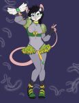  2017 anthro areola biped black_hair black_markings braided_hair braided_ponytail breasts choker clothed clothing countershade_face countershading crop_top didelphid ear_piercing ear_ring eyebrows female fingerless_(marking) footwear frilly frilly_clothing front_view genitals gloves_(marking) green_eyes grey_body hair hi_res high_heels holding_object holding_staff inner_ear_fluff jewelry leg_markings long_hair looking_at_viewer magical_girl_outfit malachyte mammal markings marsupial midriff mostly_nude navel necklace nipples piercing pink_nose ponytail portrait pussy ring_piercing shirt simple_background skimpy smile socks_(marking) solo staff standing tekki_(tekhnikos) topwear tuft white_markings 