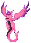  ambiguous_gender black_body black_scales dragon fan_character feral flammie fur hair hi_res honky_kat mana_(series) pink_body pink_fur purple_hair scales simple_background solo square_enix white_background wings 
