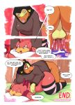  after_sex anthro balls bodily_fluids clothing comic cum farigiraf female generation_1_pokemon generation_9_pokemon genital_fluids genitals hi_res leggings legwear mostly_nude nintendo pink_body pokemon pokemon_(species) slightly_chubby slowpoke tammy_(goopyarts) text thick_thighs thigh_highs wide_hips 