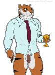  anthro balls bengal_tiger beverage bottomless bottomless_male cigar claws clothed clothing container cup disney felid feline flaccid foreskin genitals hi_res male mammal necktie pantherine partially_clothed penis rebeldragon101 shere_khan smoking smoking_cigar soft_penis solo stripes talespin thick_thighs tiger uncircumcised_penis 
