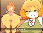  2023 absurd_res animal_crossing anthro bent_over big_butt blonde_hair butt canid canine canis clothing derpybelle dipstick_tail domestic_dog english_text female hair hi_res huge_butt isabelle_(animal_crossing) jhenightfox mammal markings nintendo panties rear_view selfie shih_tzu smile tail tail_markings text thick_thighs toy_dog underwear 