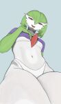  blademephisto breasts clothed clothing female gardevoir generation_3_pokemon green_hair hair humanoid nintendo not_furry perspective pinup pokemon pokemon_(species) pose red_eyes solo 