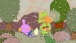  7:4 ambiguous_gender ashes clothed clothing diaper fennecat_(artist) feral forest generation_3_pokemon group hi_res mudkip nintendo plant pokemon pokemon_(species) shiny_pokemon torchic tree treecko watermark wearing_diaper young 