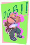  absurd_res anthro belly belt brown_body brown_fur clothing crave_saga fur gabu_(crave_saga) green_eyes heylaw21 hi_res male microphone overweight pink_clothing singing solo thinking 