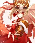  1girl bandages blonde_hair chalice collarbone crown dragon_tail facial_mark fate/grand_order fate_(series) genshu_doki halterneck highres looking_at_viewer nero_claudius_(fate) outstretched_arm parted_lips queen_draco_(fate) red_eyes side_slit solo tail wind 