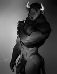  andreas_(apis_ger) anthro balls beard bgn biceps bison bovid bovine chest_tuft facial_hair flaccid fur genitals hair hi_res horn humanoid_genitalia humanoid_penis looking_at_viewer male mammal muscular muscular_anthro muscular_male nude penis simple_background smile solo tuft 