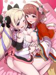  2girls ;d ass black_choker blonde_hair blush boris_(noborhys) breast_press breasts breasts_out choker elise_(fire_emblem) elise_(valentine)_(fire_emblem) embarrassed fire_emblem fire_emblem_fates fire_emblem_heroes highres long_hair looking_at_viewer medium_breasts medium_hair multiple_girls nervous nipples official_alternate_costume one_eye_closed open_mouth pink_eyes pink_hair purple_eyes sakura_(fire_emblem) sakura_(valentine)_(fire_emblem) smile sweatdrop symmetrical_docking twintails very_long_hair 