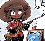  absurd_res anthro beaver beaver_girl_(peargor) canadian clothing crazy_eyes female gun hi_res mammal peargor police_uniform ranged_weapon rifle rodent royal_canadian_mounted_police solo tim_hortons uniform weapon 