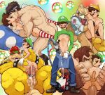  1-up_mushroom absurdres bara bowser breast_sucking brown_hair character_request cum cum_in_ass donkey_kong donkey_kong_(series) full_body furry furry_male furry_with_non-furry highres idoraad interspecies large_penis luigi male_focus mario_(series) missionary multicolored_background multiple_views muscular muscular_male nipples pectorals penis richter_belmont yaoi 
