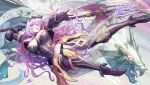  1girl absurdres armor axe black_panties breasts camilla_(fire_emblem) cleavage commission dragon fire_emblem fire_emblem_fates fujii_eishun gloves hair_over_one_eye highres holding holding_axe large_breasts lips long_hair open_mouth panties purple_eyes purple_hair scales skeb_commission smile solo tiara underwear very_long_hair wavy_hair wyvern 