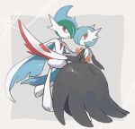  :o alternate_color bangs border brown_eyes closed_mouth commentary_request gallade gardevoir grey_background heart looking_to_the_side mega_gallade mega_gardevoir mega_pokemon oyul_o pokemon pokemon_(creature) shiny_pokemon white_border 