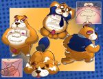  2023 animal_crossing anthro balls belly big_belly booker_(animal_crossing) brown_body butt canid canine canis clothing domestic_dog erection eyes_closed genitals haxsmack hi_res male mammal moobs necktie nintendo nipples penis running shirt solo solo_focus topwear 