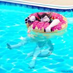  1:1 2020 anthro beverage bottomwear clothing doggadee dragon fur furred_dragon hi_res inflatable inner_tube male partially_submerged shorts solo sovy swimming_pool water 