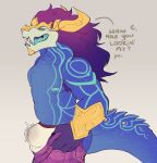  anthro asian_mythology aurelion_sol_(lol) balls blue_body bodily_fluids bottomwear butt clothing digital_media_(artwork) dragon dripping east_asian_mythology eastern_dragon erection genital_fluids genitals hair hexkates hi_res horn league_of_legends leaking_precum male mythology nipples pants precum precum_drip precum_through_clothing riot_games scalie smile solo tail text underwear wet wet_clothing 