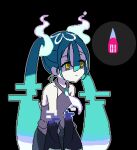  ++_(9oafxjjhuktkdef) 1girl black_background black_skirt black_sleeves blue_hair closed_mouth cowboy_shot detached_arm detached_sleeves expressionless floating_neckwear ghost_miku_(project_voltage) glitch grey_shirt hair_between_eyes hair_ornament halterneck hatsune_miku hitodama hunched_over multicolored_hair necktie pixel_art pokemon project_voltage raised_eyebrows shaded_face shirt simple_background skirt sleeveless sleeveless_shirt solo twintails vocaloid white_background white_hair white_necktie yellow_eyes 