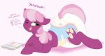  big_diaper cheerilee_(mlp) dialogue diaper earth_pony english_text equid equine female feral friendship_is_magic hair hasbro hi_res horse mammal multicolored_hair my_little_pony open_mouth paper pencil_(object) pink_hair pony poofy_diaper quadruped shuphle solo text two_tone_hair yawn 