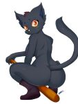  2023 3:4 absurd_res anthro areola artist_name baseball_bat bat_(object) big_breasts big_butt black_body black_fur black_hair boots breasts butt clothing crouching domestic_cat eyebrows felid feline felis female footwear fur genitals hair hi_res inner_ear_fluff looking_at_viewer looking_back mae_borowski mammal morris_(artist) mostly_nude night_in_the_woods nipples notched_ear pussy red_eyes short_hair simple_background solo tuft whiskers white_background 