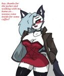  anthro big_breasts blush breasts clothing comic dress english_text female helluva_boss jacket legwear loona_(helluva_boss) pace-maker small_waist solo text thick_thighs thigh_highs topwear wide_hips 