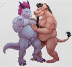  andromorph anthro balls dragon duo erection genitals hi_res humanoid_genitalia humanoid_penis intersex intersex/male male mammal muddytiger muscular overweight penis rangstrom short_stack shrinking size_transformation strava suid suina sus_(pig) transformation weight_gain wild_boar 